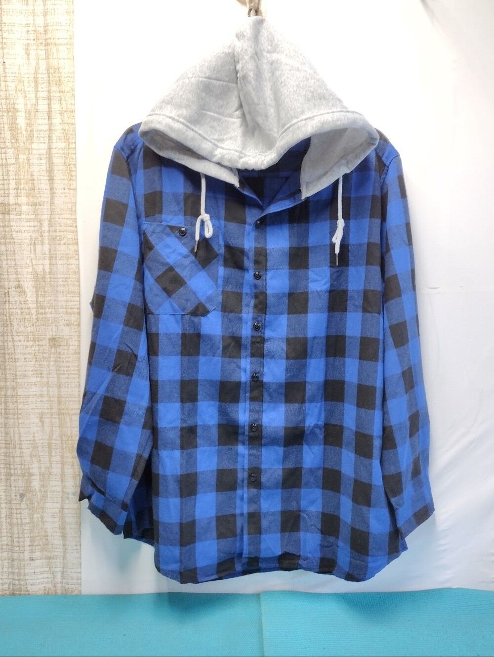 Men’s Flannel Hooded Plaid Shirt Button Up - 2XL